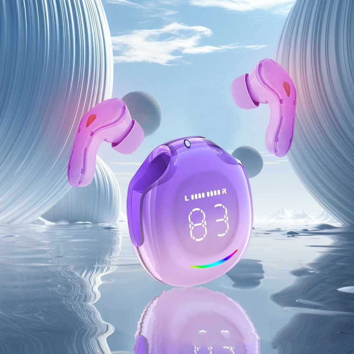 A wireless Bluetooth headset with an in-ear design and digital display, shown in one of its available colours.