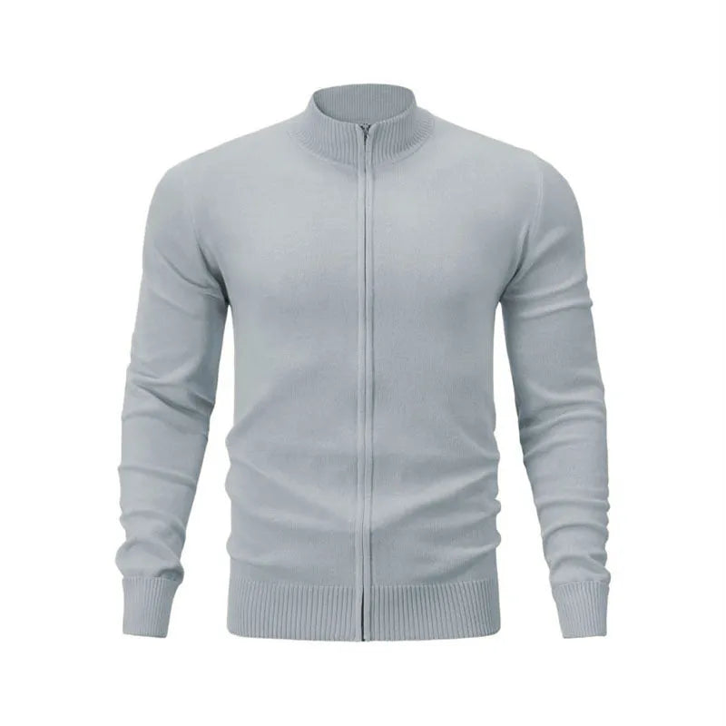 Cotton zipper front sweater with stand collar in multiple colour options showing loose fit