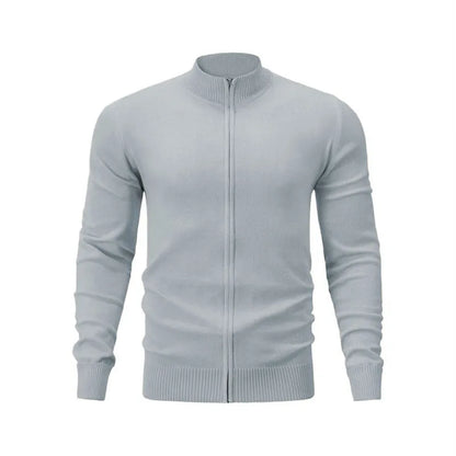 Cotton zipper front sweater with stand collar in multiple colour options showing loose fit