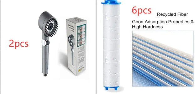Premium multi-function shower head with rainfall and massage modes, made of durable ABS material and featuring a built-in water filter.