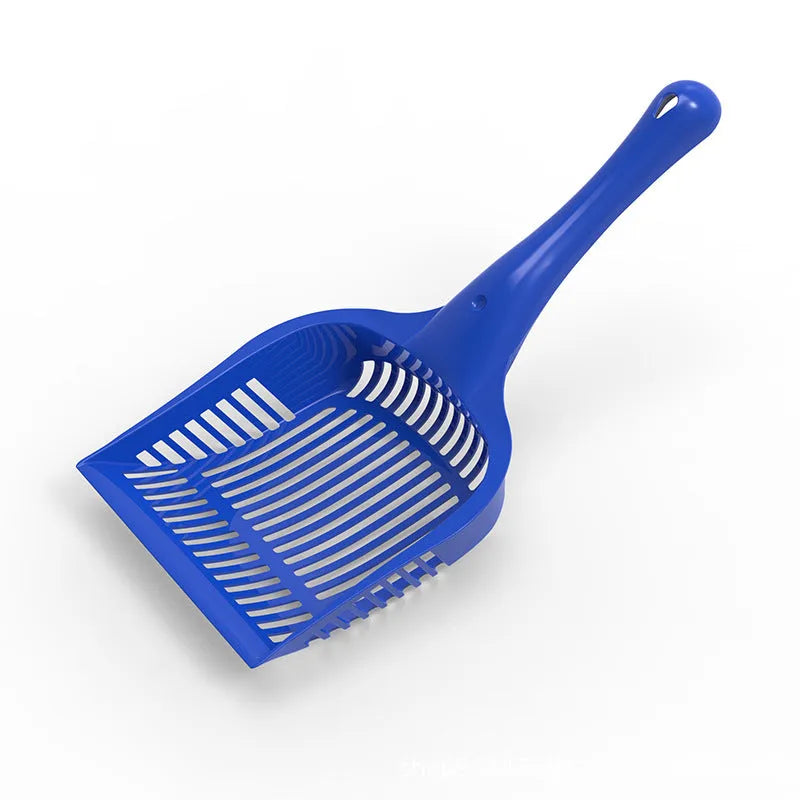 Red plastic cat litter scoop showing dimensions and PP construction for waste removal