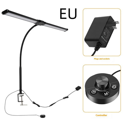 Black LED double-headed gooseneck table lamp with knob remote control, 62cm to 76cm, modern desk lamp