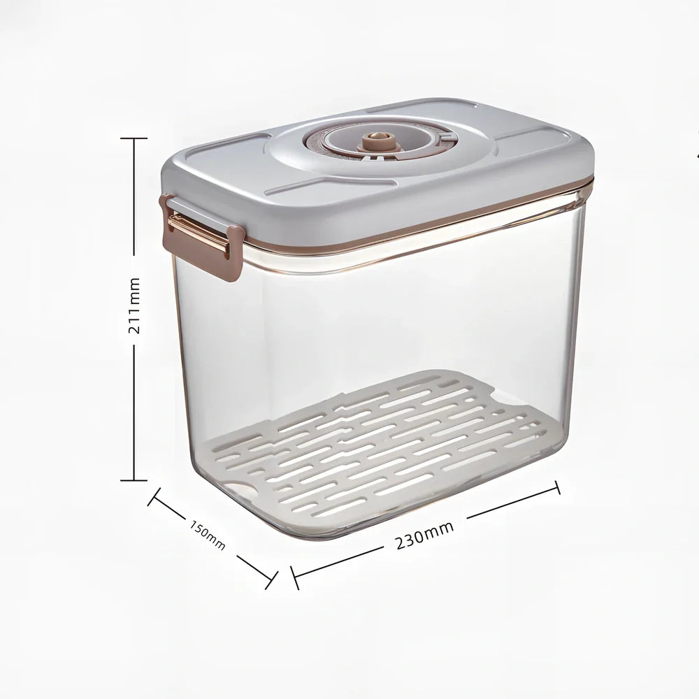 Transparent vacuum food storage box with manual pump and removable drainage net for extended freshness
