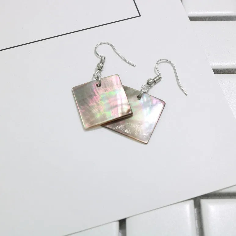 Women's geometric shell earrings in square panther or rectangular shell designs with natural retro style