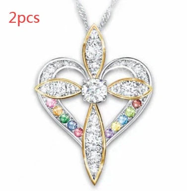 Elegant heart-shaped cross pendant necklace with adjustable chain, perfect for faith and fashion lovers.