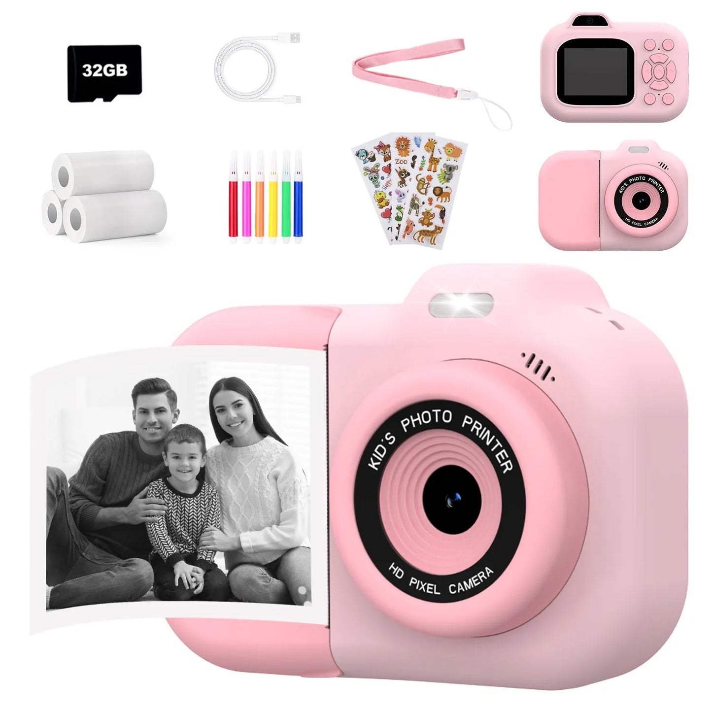 Children's plastic camera in pink, blue or purple with video recording and photography functions