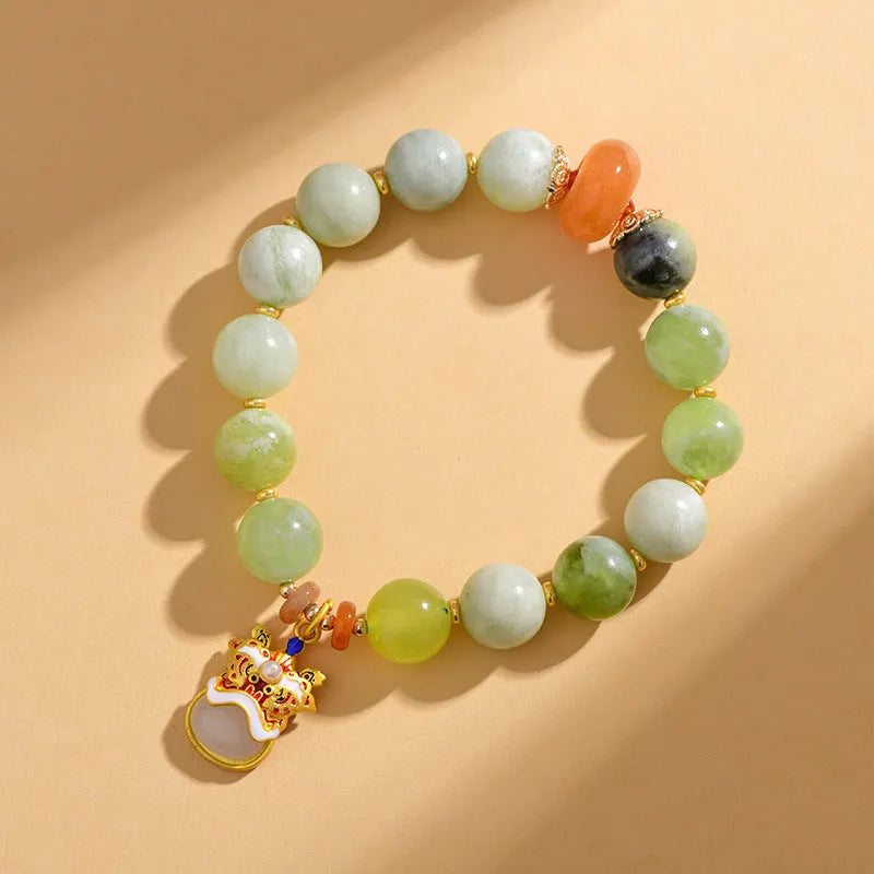 Green milk-in-water Xingshi jade pendant bracelet with 10mm geometric beads in retro women's jewellery style