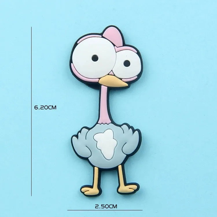 Nine PVC soft rubber cartoon animal fridge stickers including monkey, crocodile, leopard, lion, zebra, elephant, giraffe, and ostrich.