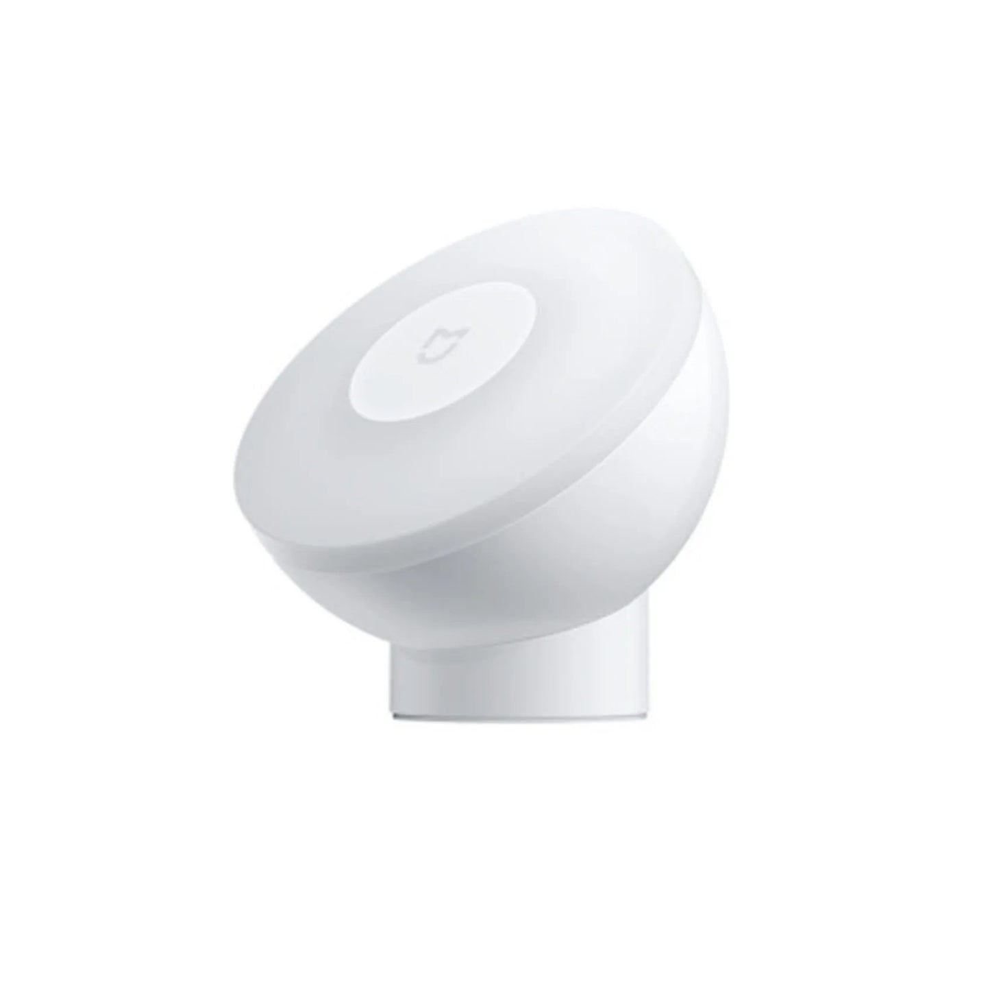 White Mijia Bluetooth bedside lamp with human body sensor on a wooden table.