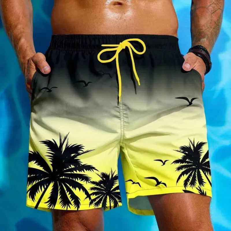 Men's ethnic style swimming trunks with loose board fit in polyester fabric