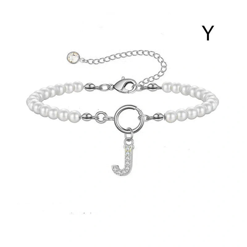 2024 Fashion Toggle Clasp Initial Bracelet with 6mm Pearl