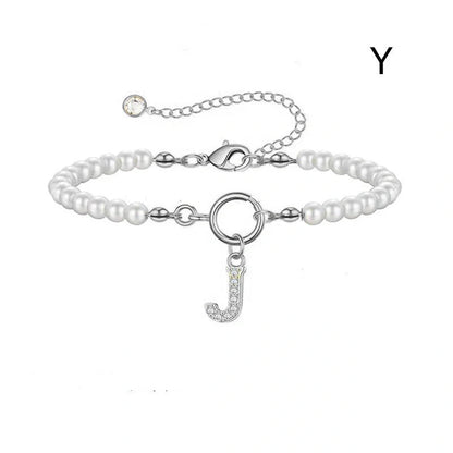 2024 Fashion Toggle Clasp Initial Bracelet with 6mm Pearl