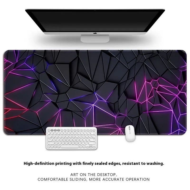 Computer keyboard table mat in thickened overlock natural rubber with non-slip thermal transfer process for mouse and keyboard placement, available in 12 size options from 300x600x2mm to 400x900x4mm with four pattern choices