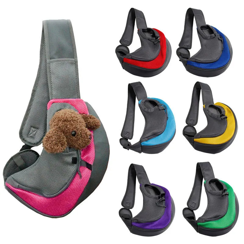 Mesh pet carrier sling bag for small dogs and cats in various colours with single shoulder strap