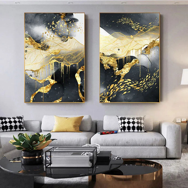 Golden Black and White Wall Art Posters Frameless Canvas Painting Oil on Canvas with Water-Based Pigment Ink Available in Nine Sizes from 20x30cm to 80x120cm