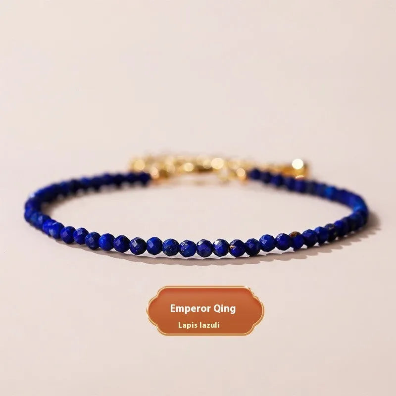 Adjustable natural crystal bracelet with 3mm diamond-cut beads in various gemstone options