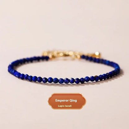Adjustable natural crystal bracelet with 3mm diamond-cut beads in various gemstone options