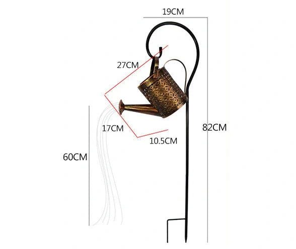 Solar-powered Enchanted Watering Can Garden Light with LED lights and hollow-out iron design