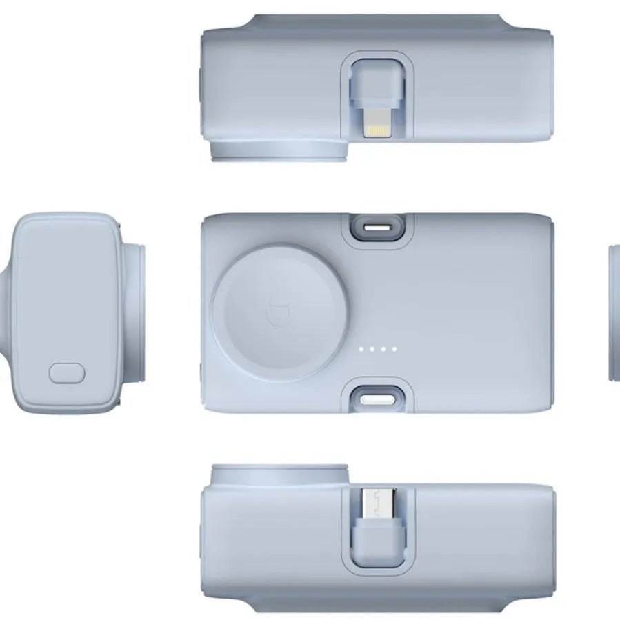 Compact 5000mAh portable power bank with plastic shell measuring 10.5 by 5 by 6 centimetres