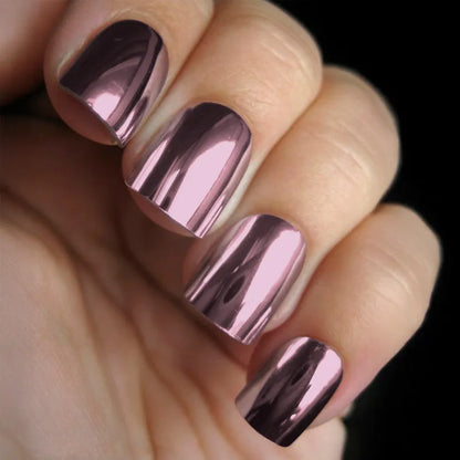 Mirror metal nail stickers in eight electroplated colour codes with a nail file for edge smoothing