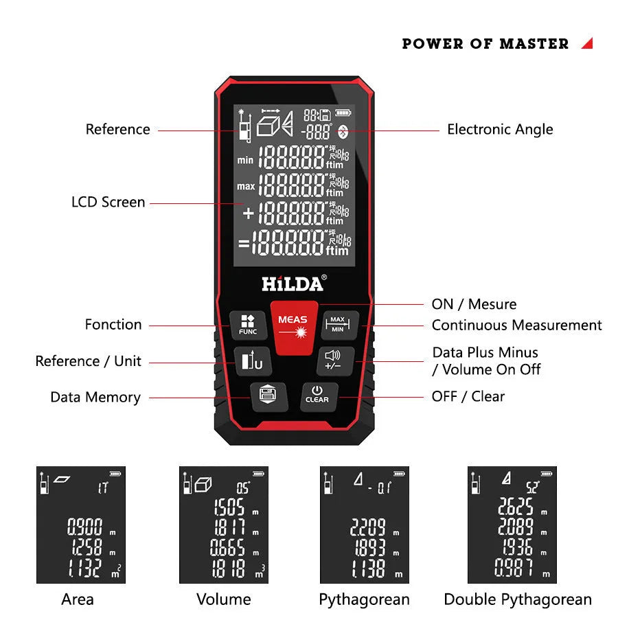 Laser rangefinder measuring device with plastic housing for distance measurement up to 120 m