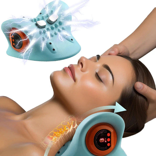 Versatile cervical traction massager with adjustable massage settings and heating function for neck pain relief