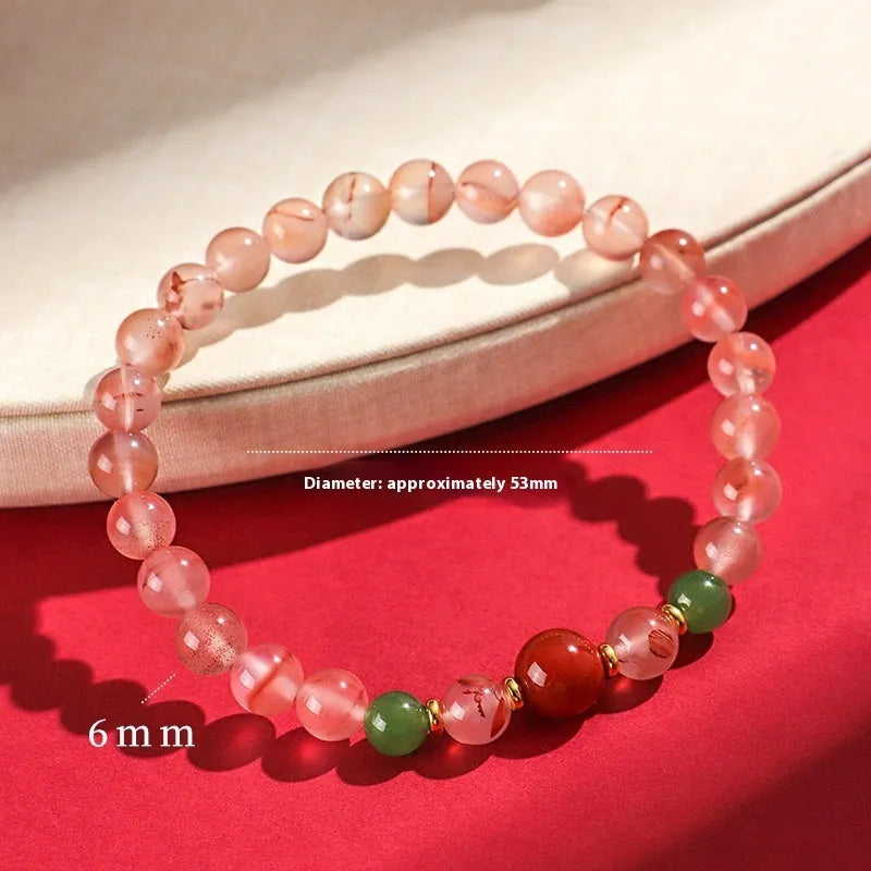 Women's ice floating south red white agate fishtail bracelet with handcrafted details