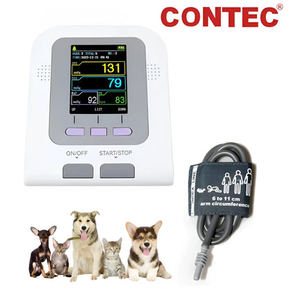 CONTEC08A veterinary digital blood pressure monitor with colour LCD display and cuff for animal measurement