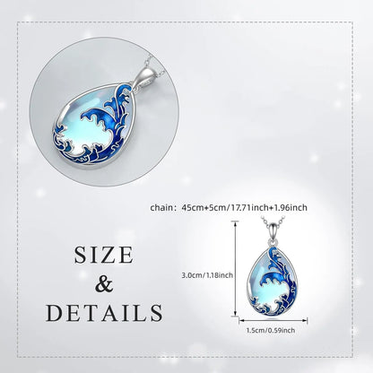 Blue heart-shaped alloy pendant necklace with adjustable 45-50cm chain on display
