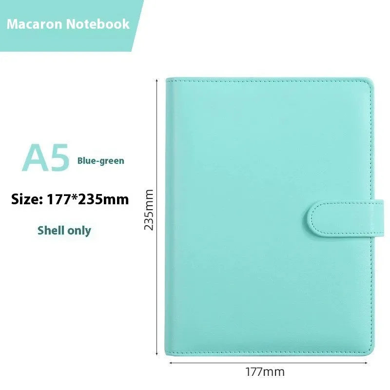 A5 PU leather notebook binder shell with zipper closure in a solid colour.