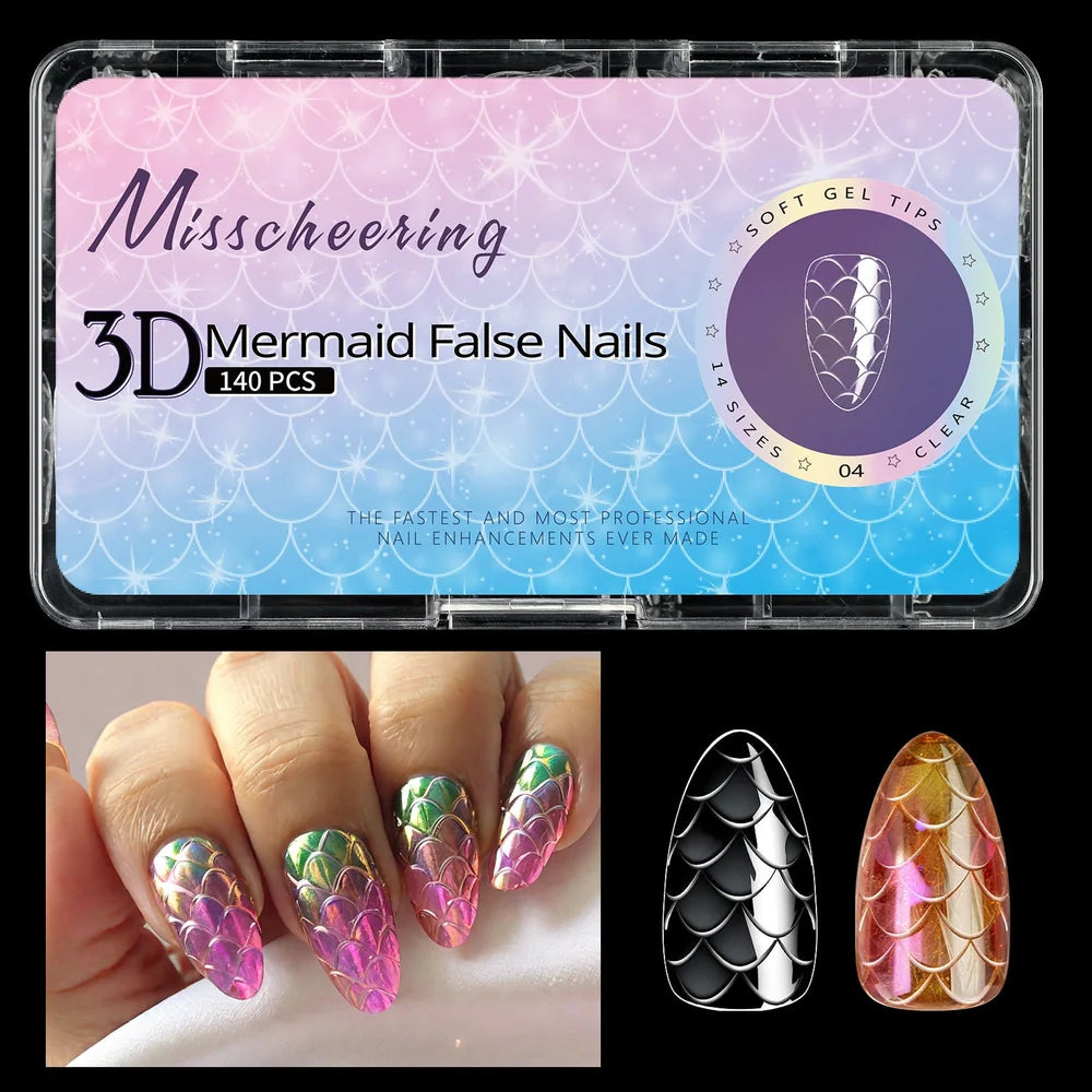 3D scale long shaping nail tips in Frigate Box with 120 or 140 pieces for nail extensions