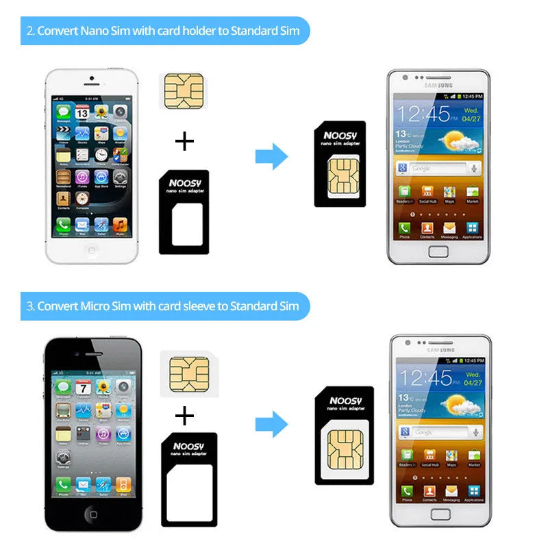 SIM Restore Four-in-One Mobile Phone Card Adapter Set with Card Picking Pin - Universal SIM Card Adapter Kit for Nano, Micro, and Standard SIM Sizes in Black or White