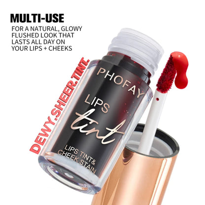 PHOFAY Lip Tint in various shades, showcasing vibrant, long-lasting colour for lips and cheeks.