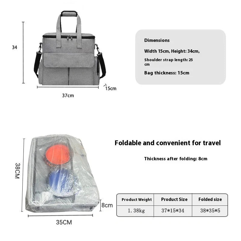 Gray dog travel bag kit with removable divider and multiple carrying options