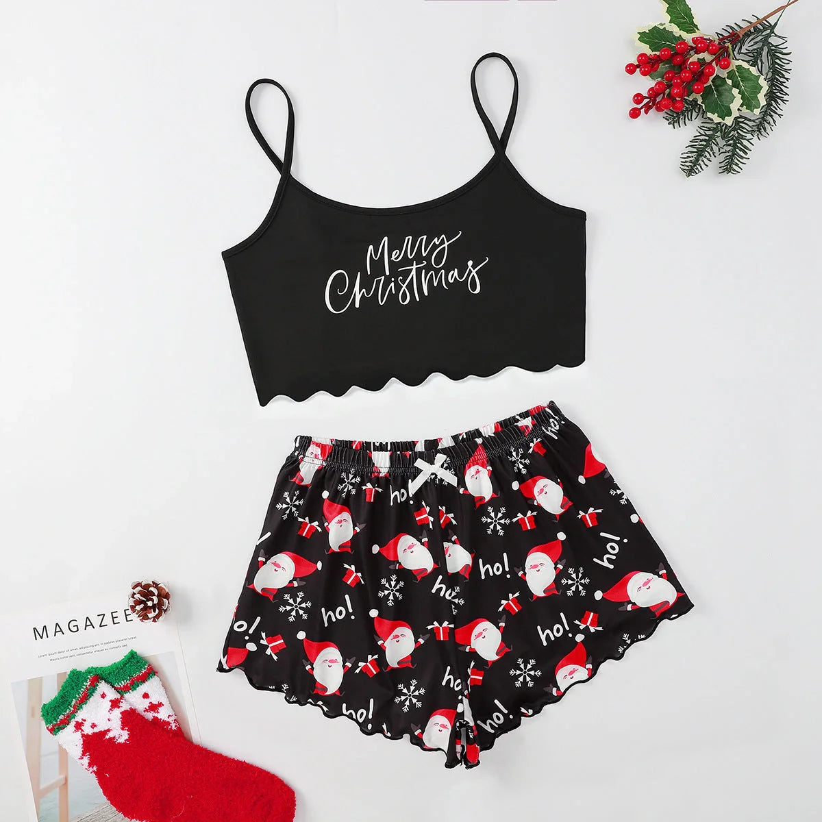 Christmas women's milk silk pajamas two-piece set with festive designs