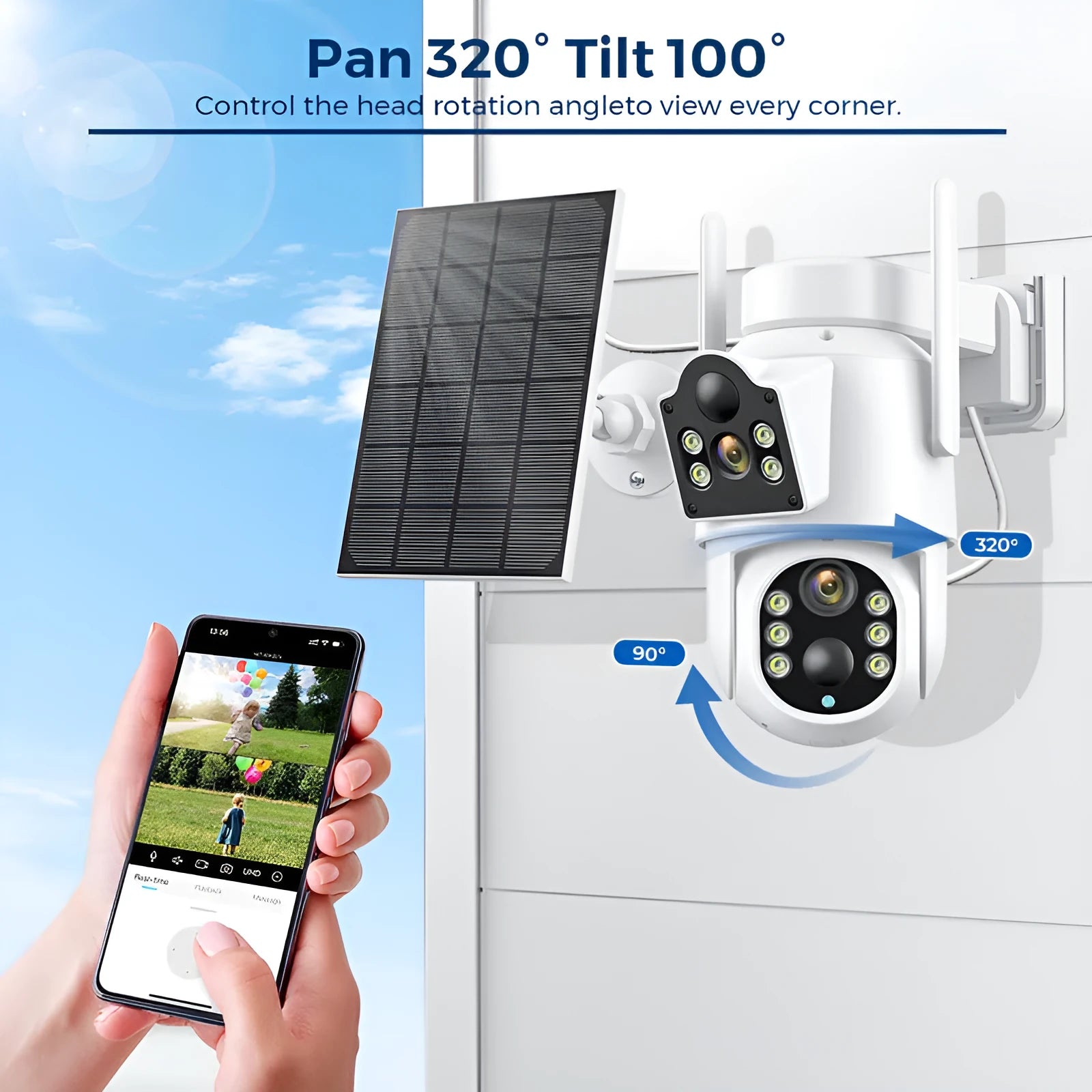 Outdoor solar wireless security camera with solar panel for plug-free 4MP HD home monitoring