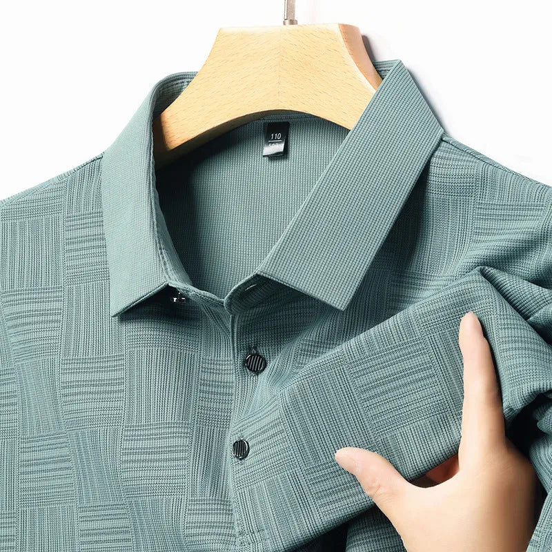 Men's slim fit lapel t-shirt in chemical fibre blend fabric available in multiple colours and sizes