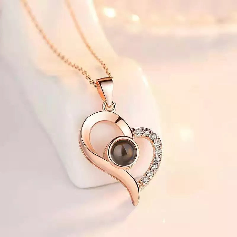 Valentine's Day Metal Rose Jewelry Gift Box Necklace with adjustable crystal necklace and maroon gift box