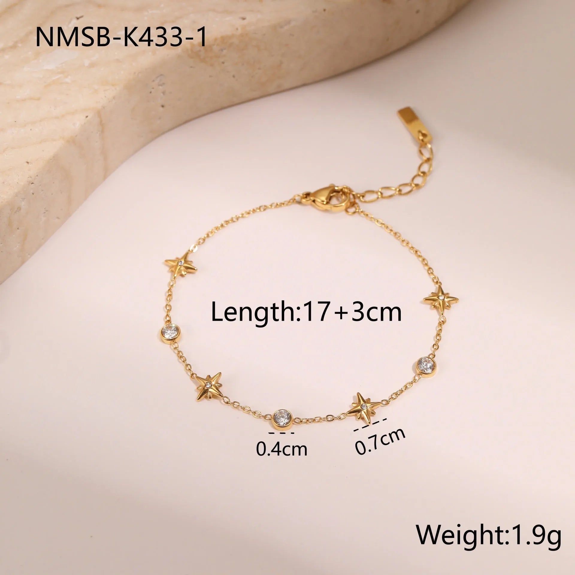 Titanium steel women's bracelet with hexagonal star pendant and 18K gold plating