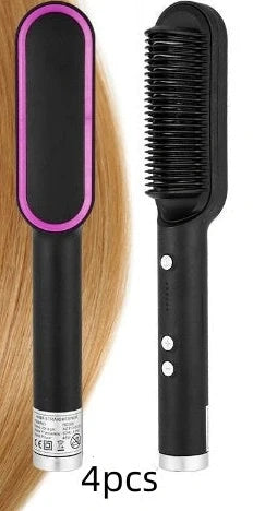Red 2-in-1 hair straightener and hot comb with tourmaline ceramic plates and digital temperature display