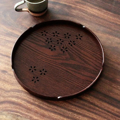 Wooden plate with hollow cherry blossom pattern, 30cm diameter, shallow 2cm depth