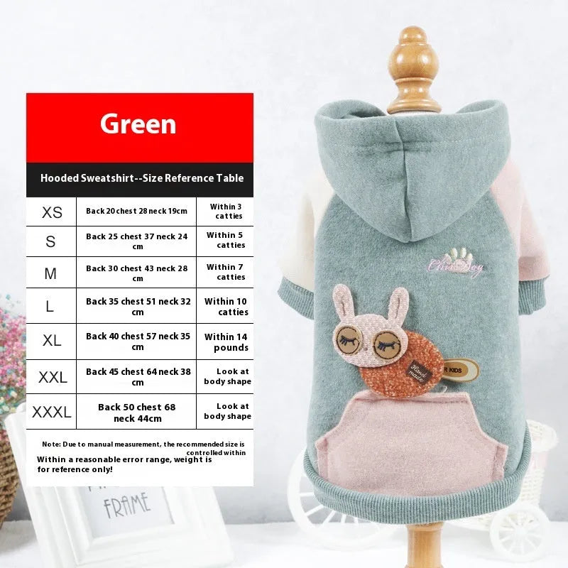Cotton pet sweatshirt for dogs and cats in brown, green, or pink colours