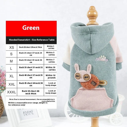 Cotton pet sweatshirt for dogs and cats in brown, green, or pink colours