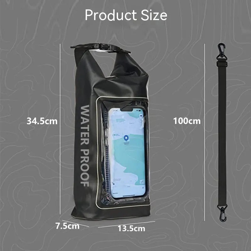 A waterproof crossbody bag in various colours, suitable for carrying a mobile phone outdoors.