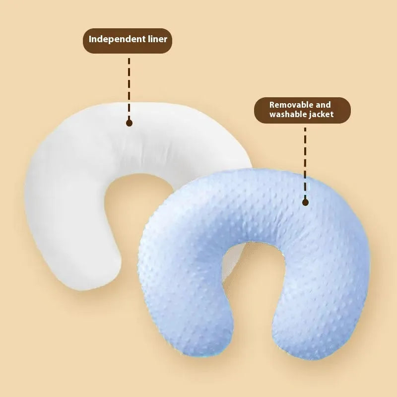 Nursing pillow with integrated milk spill guard in grey colour, showing 45-degree angle and 35cm width for baby support.