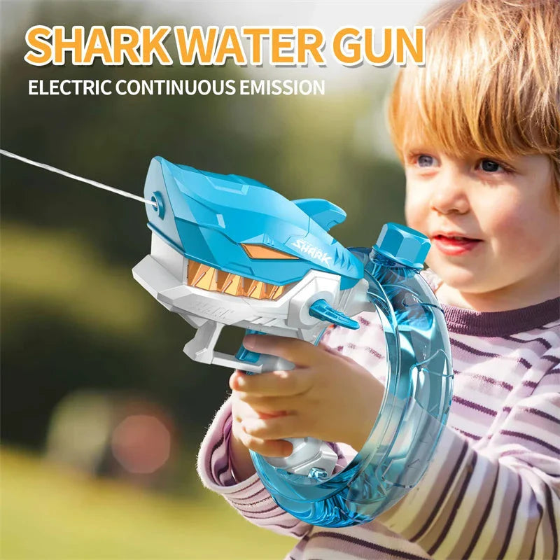A powerful electric water blaster with a sleek shark design, perfect for summer fun and water battles.