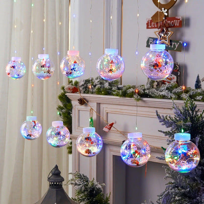 10PCS LED Christmas Curtain Lamp Set with fairy snowman and wishing ball designs for festive decoration
