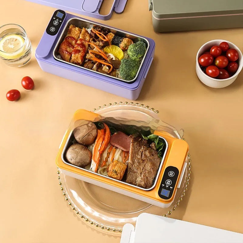 Rechargeable electric lunch box with 304 stainless steel liner, 40W USB power, timing function, 245x90x124mm