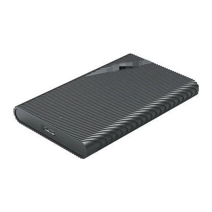 Black 2.5-inch SATA external hard drive case with USB 3.0 Micro-B, 5Gbps, 4TB support, 128x80x15mm