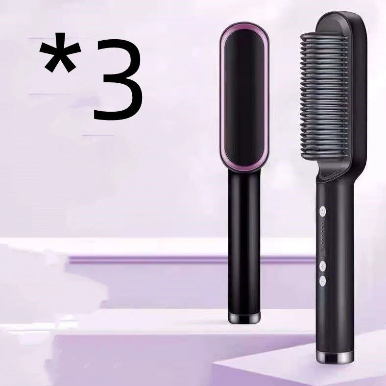 Red 2-in-1 hair straightener and hot comb with tourmaline ceramic plates and digital temperature display